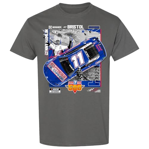 Checkered Flag Sports Denny Hamlin 2024 Bristol Race Win T-Shirt (US, Alpha, X-Large, Regular, Regular, Gray)