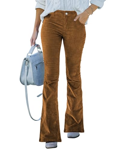 Corduroy Pants for Women High Waist Flare Pants Vintage Baggy Wide Leg Bell Bottom Trousers Pants with Pockets