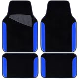 CAR PASS Rainbow Waterproof Universal Fit Faux Leather Car Carpet- Anti-Slip Nibbed Backing Floor Mats for SUV, Vans, Sedans, Trucks, Automotive Set of 4pcs (Black with Blue)