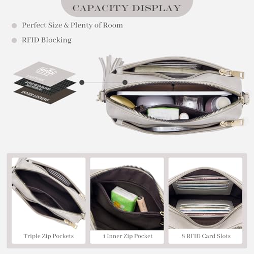 Image of Roulens Triple Zip Small Crossbody Bag for women,Wide Strap Cell Phone Purse Shoulder Handbag Wallet with Credit Card Slots | Triple Zip