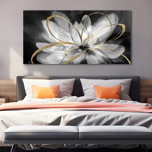 Black and White Wall Art Gold Line Flower Wall Pictures 60x120 CM Artwork Canvas Print Home Decorations Living Room Kitchen Pictures by SDYA - Image 3