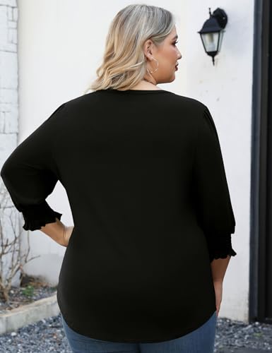 LOMON Womens Plus Size Tops 3/4 Sleeve Shirts V Neck Tunic Tops Casual Ladies Summer Dressy Top 2026 Fashion Loose Fit Blouses Black XXL by LOMON - Used condition - Image 6