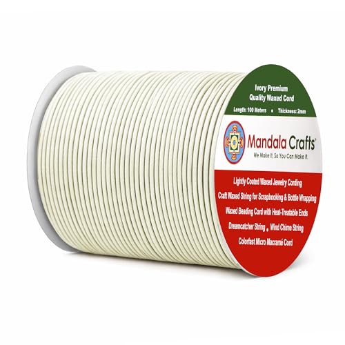Mandala Crafts 2mm Ivory Waxed Cord, Jewelry Making, 109 Yard