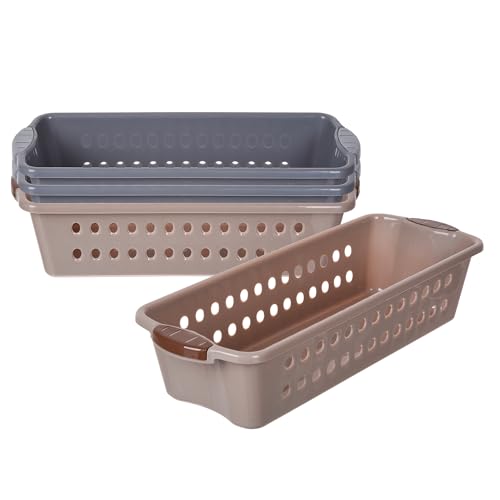 Image of Heart Home Pack of 4 Storage Basket | Storage Organizer for Refrigerator-Vegetables-Stationery | Multipurpose Cabinet Shelf Rack | Storage Box for Kitchen | JAWA-2 | Medium | Gray & Peach