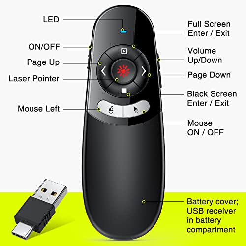 2 In 1 Usb Type C Presentation Clicker Air Mouse With Red Light Pointer, Wireless Presenter For Powerpoint Presentation Ppt Clicker, 2.4Ghz Presenter Remote Slide Advancer For Macbook/Computer/Laptop #TOP6