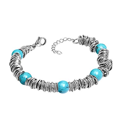 Image of 555Jewelry Stainless Steel Extendable Charm Discs & Beads Bracelet for Women