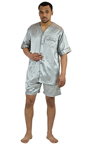 Up2date Fashion Men's Satin Pajamas Set Short Sleeve Tops with Shorts V Neck Button Down Sleepwear 2 Pieces Loungewear2