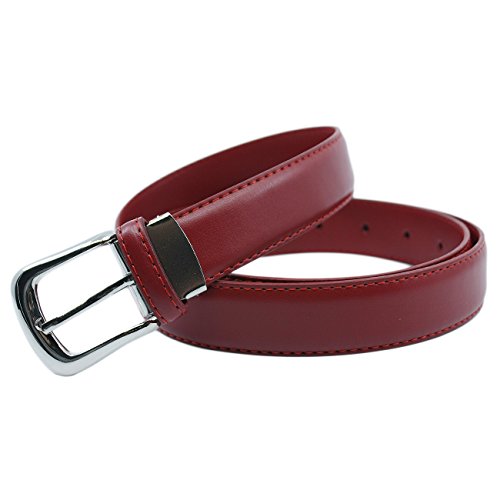 YEHMAN Ceinture classique 3 cm en croûte de cuir de vachette ajustable boucle argenté (Rouge)