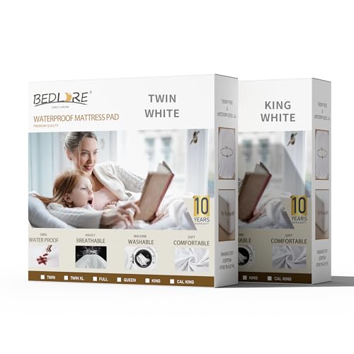 BEDLORE 2 Pack Waterproof Mattress Protector,Twin Size Mattress Pad Noiseless with Deep Pocket Fitted for 6"-15",Breathable Dirt-Proof Single Bed Mattress Cover Washable for Bedroom,Dorm Roo