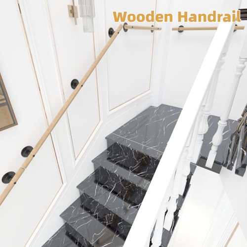 2 FT Wood Handrails for Indoor Stairs, Wall-Mounted Staircase Handrails for Indoor Outdoor Steps, Non-Slip Stairs Railing Indoor for Kids, Elderly, Pregnant Women, Disabled (Round Wood) by Henka - Used condition - Image 7