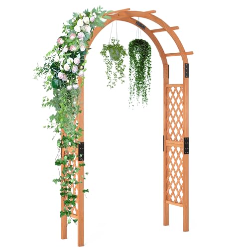 Giantex 7.7FT Wooden Garden Arbor Trellis, Outdoor Pergola Arch with Climbing Plant Support, Wood Wedding Arch for Ceremony, Pathway, Birthday Party, Garden Décor, Weather-Resistant, Easy Assembly