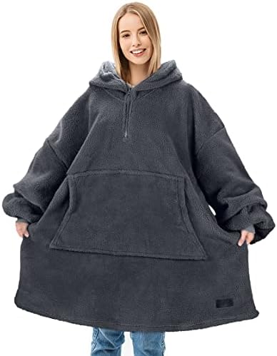 Catalonia Classy Full Zipper Oversized Hoodie Blanket, Cozy Gifts, Wearable Sherpa Blanket, Super Soft Warm Portable Pullover, Comfortable Giant Hoody Travel Pillow Sweater Adults Men Women