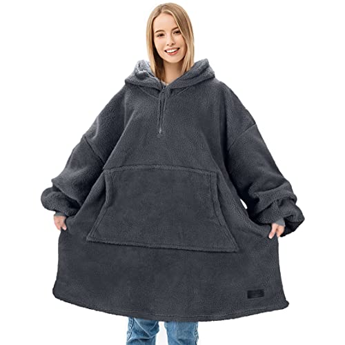Catalonia Classy Pull Oversize à Capuche avec Fermeture éclair, Pull en Cuir d'agneau géant | Grande Poche Frontale, Douillette, Chaude, Confortable | Cadeau pour Femmes Adultes Hommes Adolescents