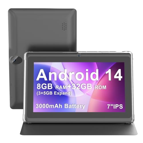Image of 7 inch Tablet with Protective Case Included, Android 14.0, 8GB(3+5GB Expand) RAM+ 32GB ROM, IPS1024 x 600,Dual Camera, 3000mAH Battery, 2.4G+5G Wi-Fi