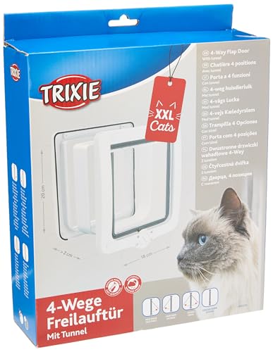 TRIXIE wasserdichte und geräuscharme und besonders große Katzenklappe '4-Wege Freilauftür XXL mit Tunnel, 24 × 28 x 2 cm, weiß'- 44241