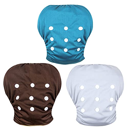 wegreeco Baby & Toddler Snap One Size Adjustable Reusable Baby Swim Diaper (Brown, Blue, Grey, Small, 3 Pack)