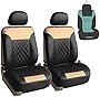 FH Group Deluxe Faux Leather Diamond Pattern Front Set Car Seat Cushions with Gift - Universal Fit for Cars, Trucks, & SUVs PU089102 (Beige)
