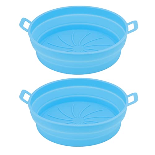 Olla de aire de silicona con mango, bandeja redonda para freidora, repuesto para accesorios de cocina, 21cm, 2 uds. (Azul)