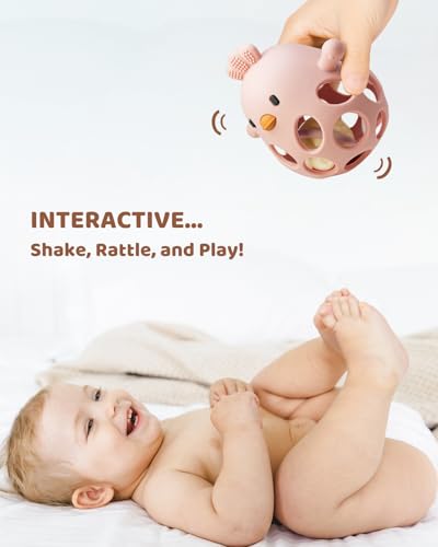 Image of Baby Teething Chick Toy, Upgraded Easy Grasp Silicone Teething Rattle Ball Toy for Babies Over 3 Months, 100% Food Grade, Gift for Infant Boys and Girls 0-6-12 Months (Pink)
