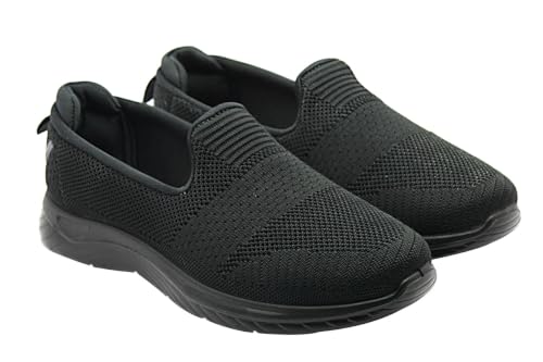Image of WalkLine Women's Slip-On Walking Shoes | Lightweight Knitted Mesh Casual Sneakers | Soft PU Sole Comfortable Loafers | Breathable Running, Gym, Travel Shoes for Women