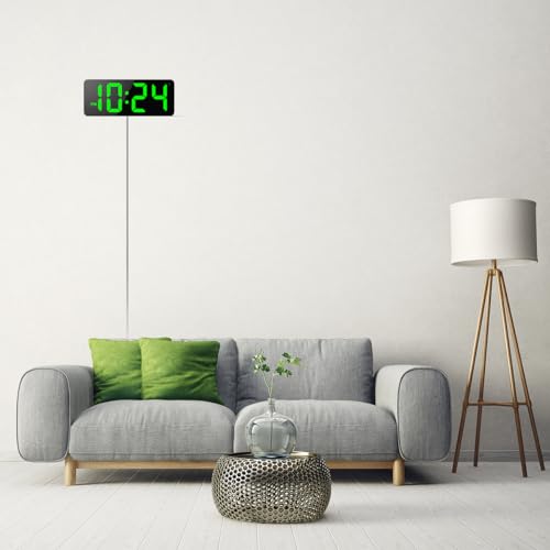 Image of LED Digital Wall Clock with Large Display, Big Digits, Auto-Brightness, 12 /24Hr Format, Modern Electric Small Silent Wall Clock for Living Room, Bedroom, Classroom, Farmhouse, Kitchen, Office - Green