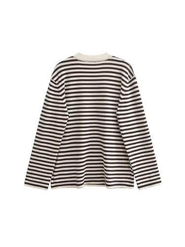 Women's Striped Loose Simple Knit Sweater Long Sleeve Pullovers Personality Tops2