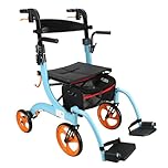 zxmeimm Electric Wheelchair Folding Rollator Walker with Dual Brakes, Seat and Detachable Storage Bag, Adjustable Height Blue-Withpedals