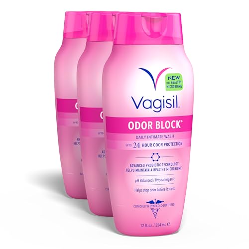 Vagisil Feminine Wash for Intimate Area Hygiene, Odor Block, Gynecologist Tested, Hypoallergenic, 12 oz, (Pack of 3)