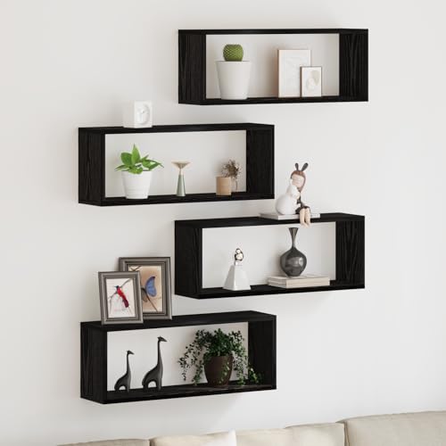 Genérico Juego de 4 Estanterías de Pared 60x15x23cm en Roble Roble Negro – Baldas Flotantes de Madera Contrachapada, Diseño Moderno y Duradero, Decoración y Almacenaje para Salón o Dormitorio