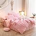 HAIHUA Fluffy Pink Comforter Cover Queen Set, Soft Furry Shaggy Pink Bedding Queen Set 3 Pieces (1 Fuzzy Duvet Cover + 2 Faux Fur Pillow Cases) Fluffy Bed Set, Zipper Closure