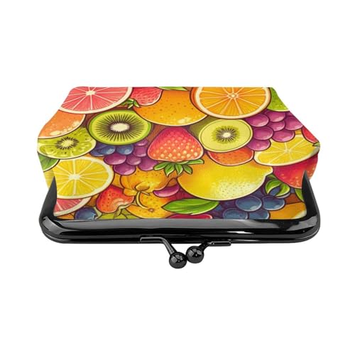 Pu Leather Buckle Coin Purse Cherry-Grapes-Fruit Girls Kiss-Lock Change Purse Wallets2