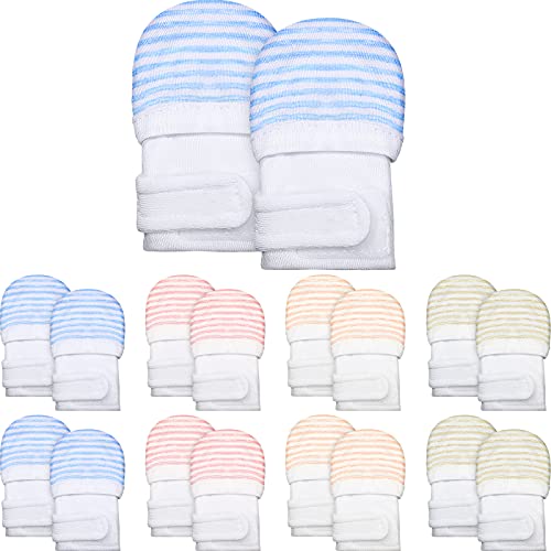 Image of SATINIOR 8 Pairs Adjustable Baby Mittens Baby No Scratch Baby Gloves Newborn Baby Mitts Unisex for Baby Boys and Girls (3-6 Months, Light Colors)