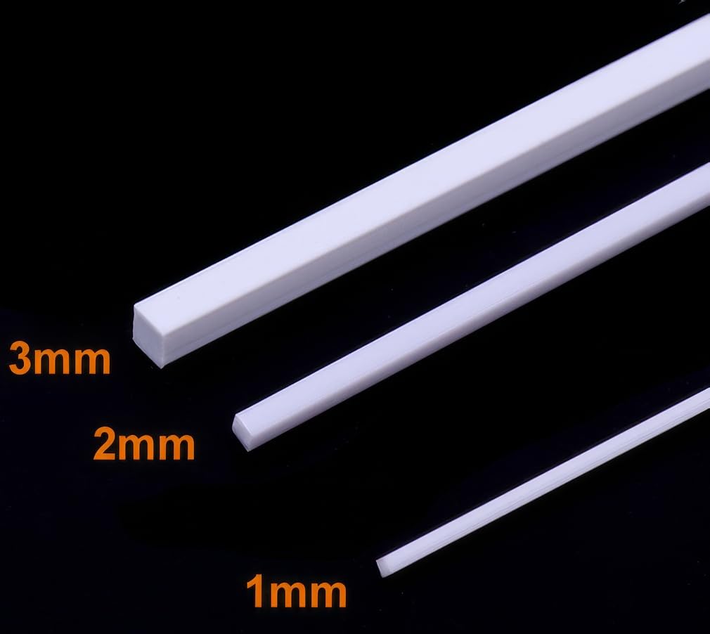 ‌60pcs White ABS Plastic Square Rods, 1/2/3mm Solid Bar Tubes for DIY Sand Table & Architectural Models‌