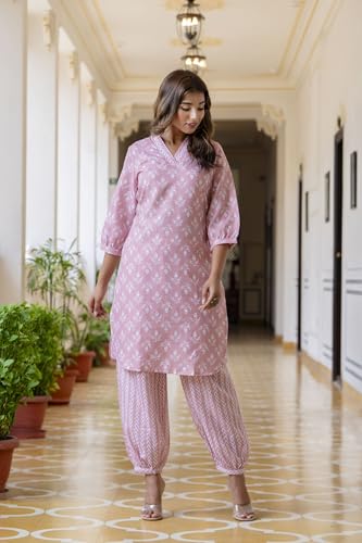 Image of Yashika Women Printed Cotton Blend Straight Kurta and Afghani Pant Set Perfect For Casual and Office Wear