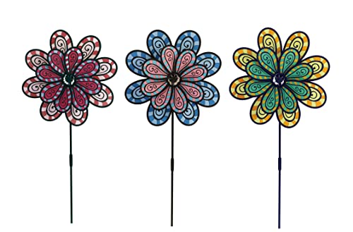 Outdoor Decoration 34.6" Inch Colorful Flower Wind Spinner Whirligig Garden Stake Yard Spinner Windmill Lawn Ornament (Blue Color) #TOP4