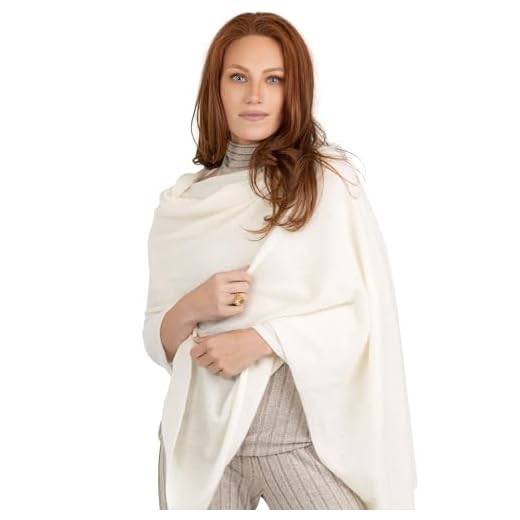 Velanio Cashmere 100% Cashmere Knitted Wrap Pashmina Shawl Extra Large Scarf Stole for Women Travel (White)