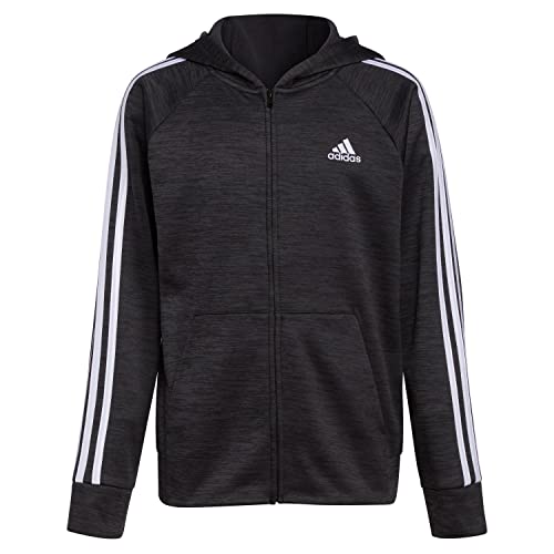 Adidas Boys' Zip Front Indicator Hooded Jacket, Dark Black Heather, Large (14/16) #TOP10