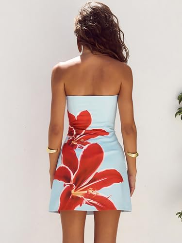 Women Sexy Tropical Summer Dress Strapless Floral Midi Tube Bodycon Party Clubwear2
