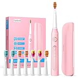 Elektrische Zahnbürste Fairywill 5 Modi Elektrische Schallzahnbürste mit Rosa Reise-Etui 8 Aufsteckbürsten, 2 Minuten Timer, 4 Stunden USB-Aufladung für 30 Tage, IPX7 Wasserdicht,Paket Kann Variieren