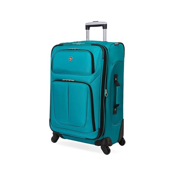 SWISSGEAR Sion Softside Expandable Spinner Luggage Durable Lightweight Travel Suitcase, Teal, Checked-Medium 25-Inch