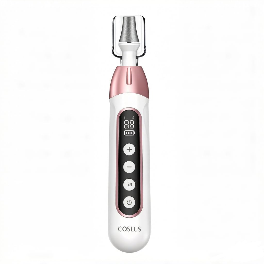 Coslus Elektrische Nagelfeile Set mit LCD-Bildschirm, Maniküre und Pediküre Gerät für Professionelle Nagelpflege, Nagelpolierer und Schleifer mit Aufsätzen und Aufbewahrungstasche - Roségold und Weiß
