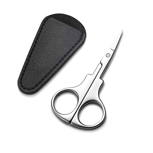 HITOPTY Straight Tip Small Precision Scissors, 3.5inch Cute Guitar Shaped Stainless Steel Multi-Purpose Beauty Grooming Kit for Eyebrow, Eyelash, Facial Hair, Beard, Moustache with PU Leather Sheath