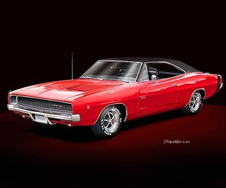 Amazon Com 1968 Dodge Charger Rt Red Black Top Official Danny Whitfield Art Size 14 X 18 Posters Prints