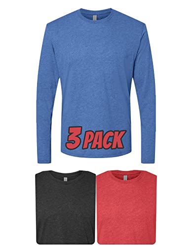 Next Level 6071 Multipack Men's Bundle Bulk Triblend Long Sleeve Crewneck T-Shirt 3 Pack - Make Your Own Assorted Color Set