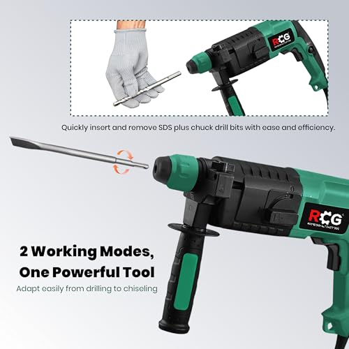Image of RCG Heavy Duty Rotary Hammer Drill Machine 1800W | 20mm SDS Plus Chuck | 900 RPM | 3 Mode Rotary Hammer & Chisel Functions | Concrete, Brick, Stone & Masonry Drill with Auxiliary Handle(RCG-RH-2.20)