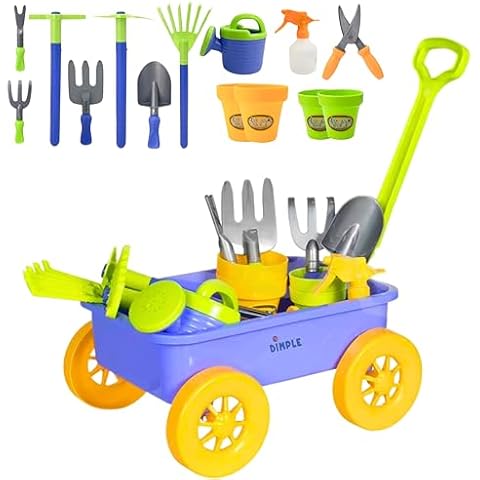 Dimple Garden Wagon & Tools Toy Set Premium 15 Pcs Kids Gardening Tools & Wagon Toy Set - Sturdy & Durable - Top Yd, Beach, Sand, Garden Toy - Great for Kids & Toddlers (Garden Toy Set) Green (Single) Cover