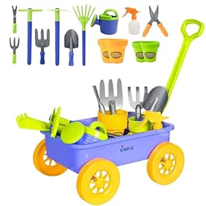 Dimple Garden Wagon & Tools Toy Set Premium 15 Pcs Kids Gardening Tools & Wagon Toy Set – Sturdy & Durable – Top Yd, Beach, Sand, Garden Toy – Great for Kids & Toddlers (Garden Toy Set) Green (Single)