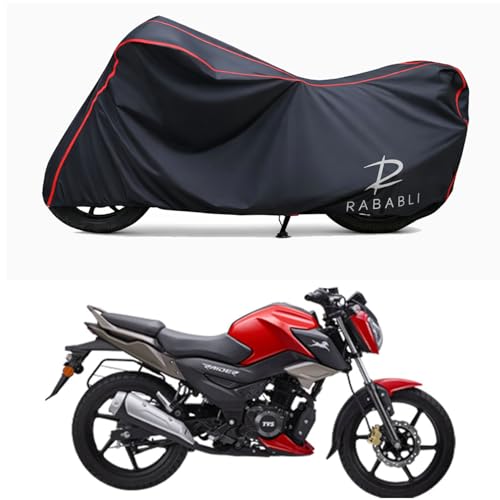 Image of Waterproof Bike Body Cover Compatible for | TVS Raider Drum | Taffeta Fabric, Red Piping Design, Bottom Elastic Fit | Dustproof, Sun UV & Rain Protection for All Bikes