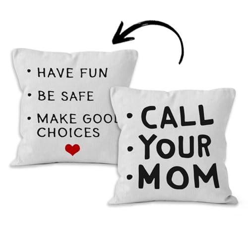 HIWX Funny Quote Have Fun Be Safe Make Good Choices Call Your Mom Decorative Pillowcase Throw Pillow Cover Graduation Gifts for Sofa Bed Home Children Dorm Decor 18 x 18 Inch Reversible Pillow Case