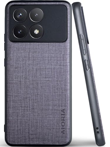 Aioria �݊��� �P�[�X for Poco F6 Pro ���n�p�^�[�����U�[�����ɕی쏃�F�X�}�z�P�[�X (Gray, For Poco F6 Pro)